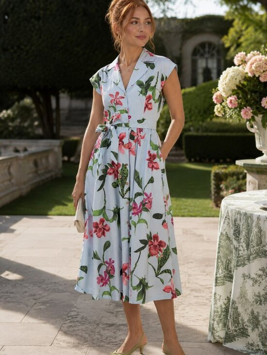 London Times Dresses & Skirts - NWT London Times Rosemary Cotton Belted Shirt Dress – Sky Blue / Sunkist Coral